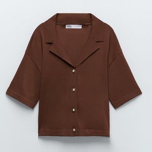 Zara brown knit collared top